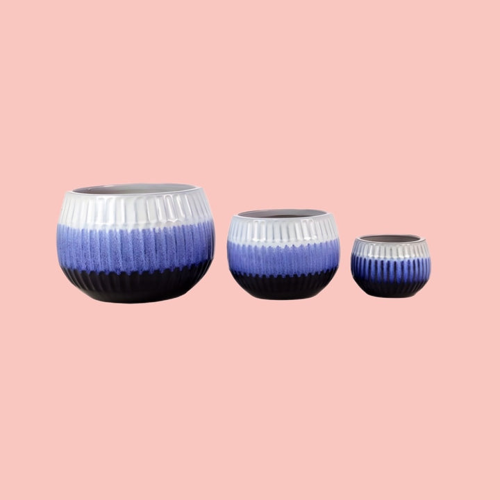 Glazed Ceramic Planter Set - 3 Sizes Frost Proof Garden Pots