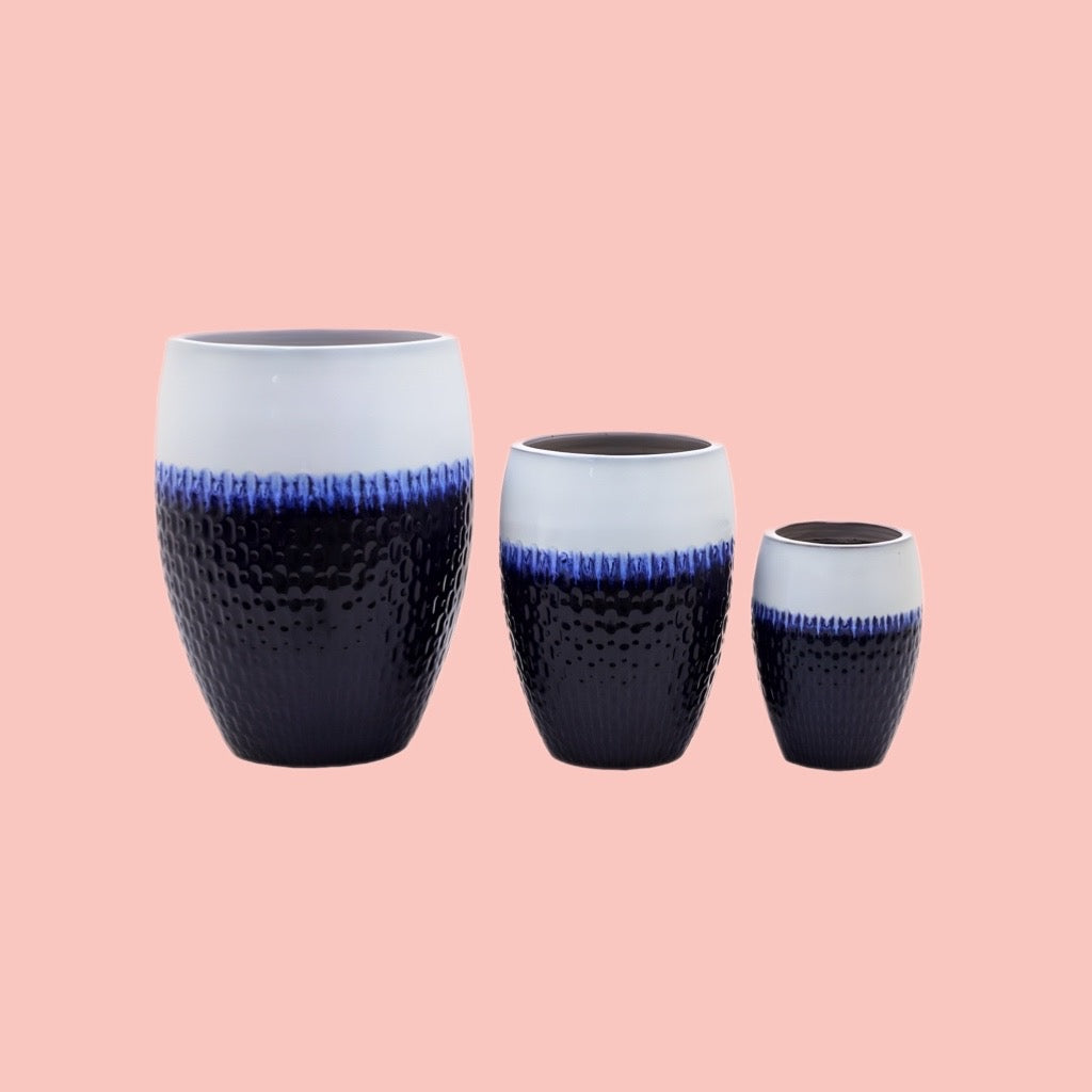 Glazed Ceramic Planter Set of 3 - Waterproof Garden Pots