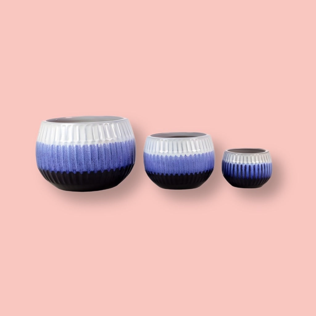 Glazed Ceramic Planter Set - 3 Sizes Frost Proof Garden Pots