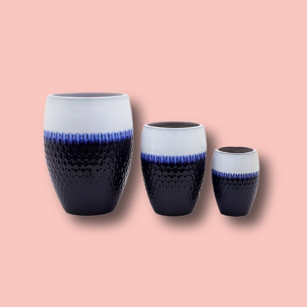 Glazed Ceramic Planter Set of 3 - Waterproof Garden Pots