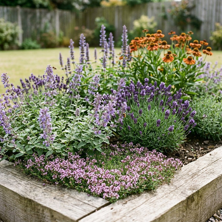 Illustration of the Athens border once established, planted with Thymus serpyllum, Lavandula ang., Nepeta, Agastache and Helenium