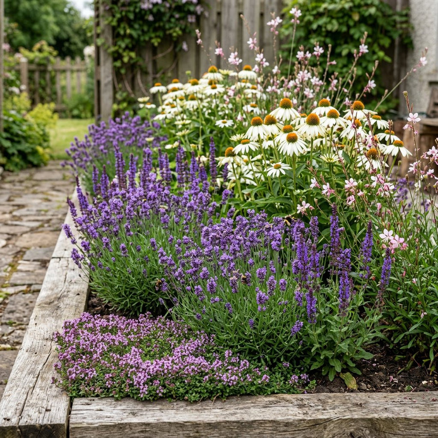 Illustration of the Belgrade border once established, planted with Thymus serpyllum, Salvia nem., Lavandula ang., Echinacea p. and Gaura l.