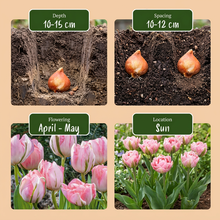96x Double Tulip Bulbs - Pink - Spring Flowering - Size 11/12