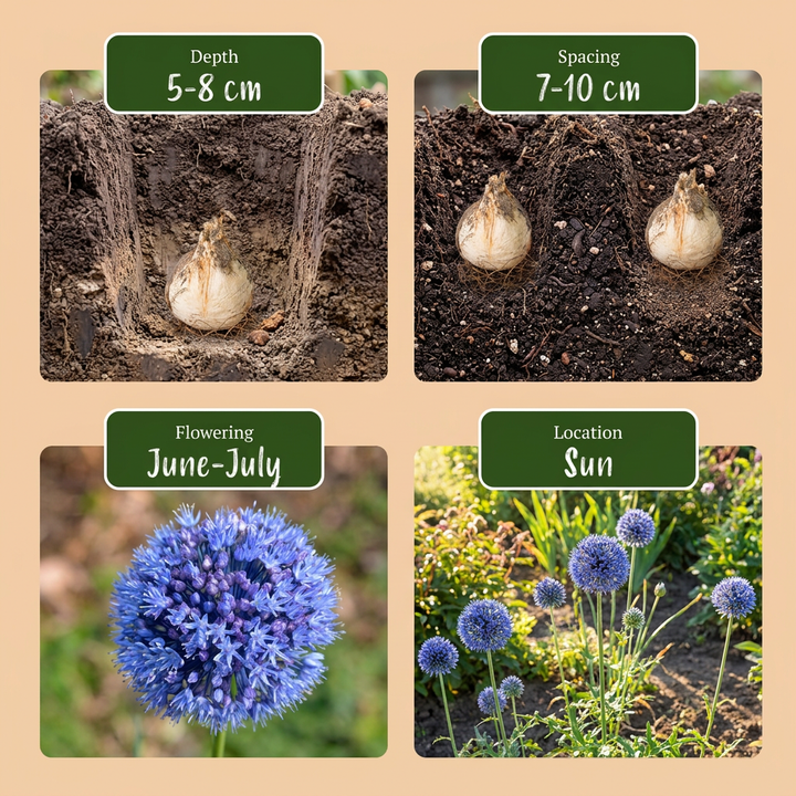160x Allium caeruleum (Blue Globe Onion) Bulbs - Blue - Summer Flowering - Size 4/5