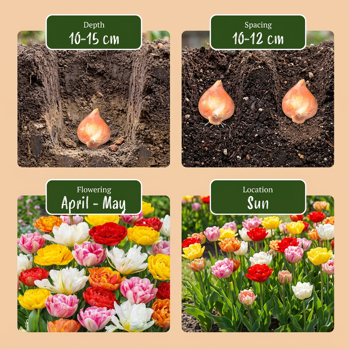 240x Double Tulip Bulbs - Mixed - Spring Flowering - Size 11/13