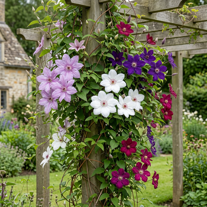 16x Clematis 'Rainbow' mixed colour climbers in 9cm pots - view 4