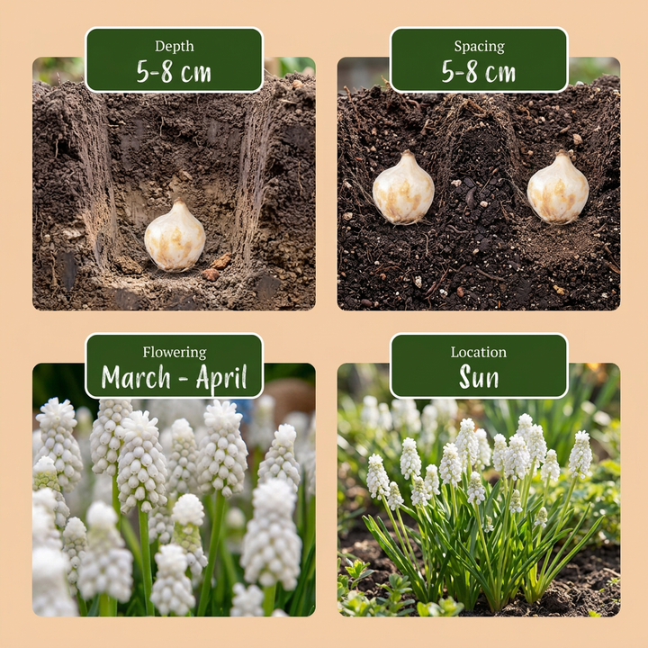 400x Muscari 'White Magic' Grape Hyacinth Bulbs - White - Naturalising - Size 6/8