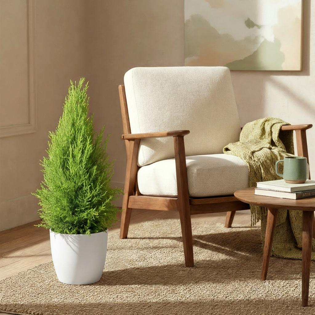 Cupressus 'Goldcrest Wilma' golden lemon-scented conifer, 21cm pot, 85-95cm, supplied with a white potter - view 4
