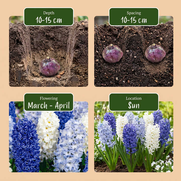 80x Hyacinthus 'Blue Water' Mix Bulbs - Blue - Spring Flowering - Size 14/15