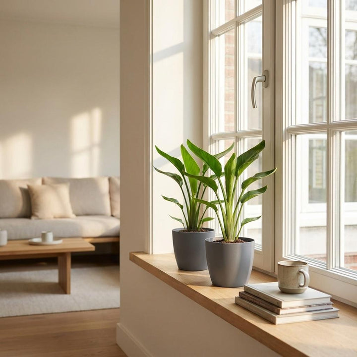 Bird of Paradise (Strelitzia reginae) - 2 Plants with Grey Ceramic Pot - 12cm Pot - 35cm Tall