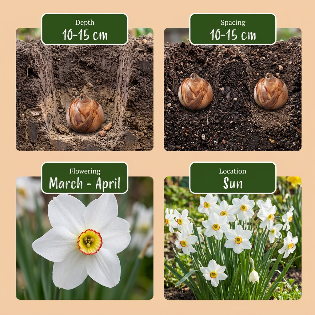 240x Narcissus poeticus recurvus (Pheasant's Eye Daffodil) Bulbs - White - Spring Flowering - Size 10/12