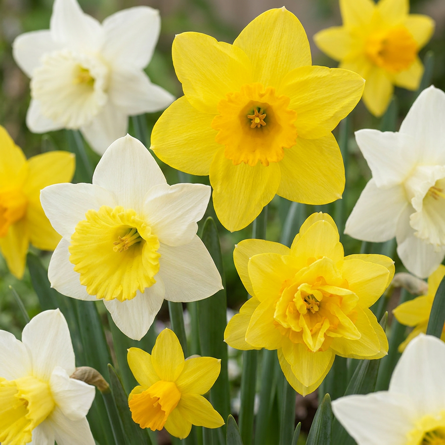 Narcissus Botanical Mix in flower, small species daffodils in yellow and white, 160-bulb pack for Irish gardens