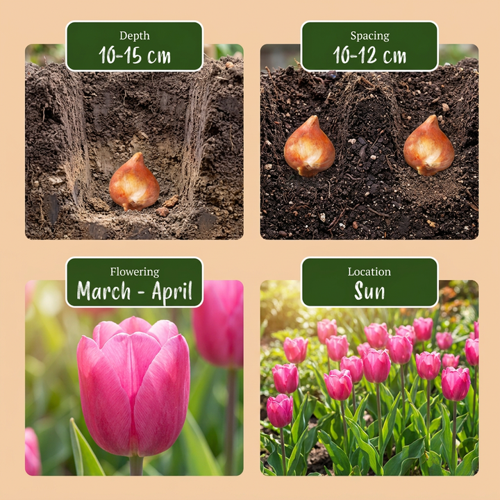 120x Tulipa Triumph Tulip Bulbs - Pink - Spring Flowering - Size 11/12