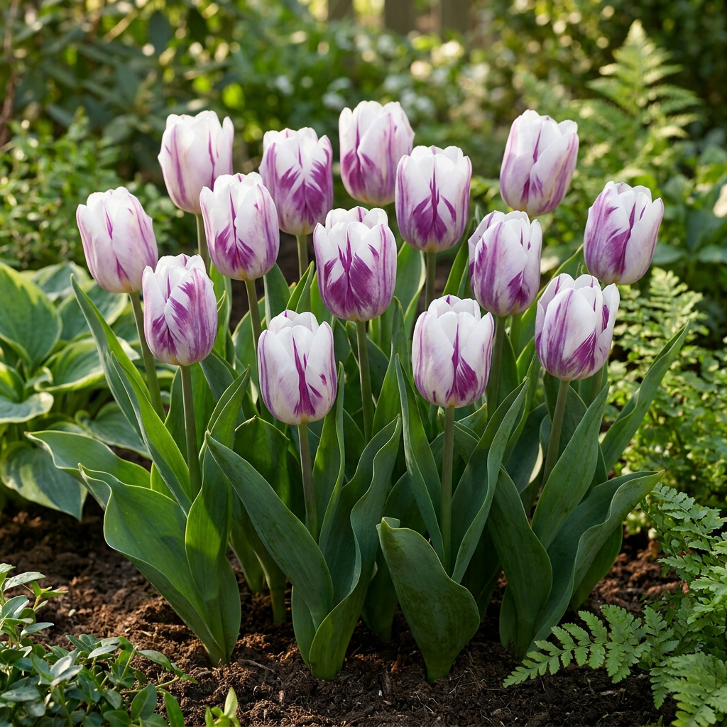 120x Tulipa Flaming Flag Bulbs - White and Purple - Spring Flowering - Size 11/12