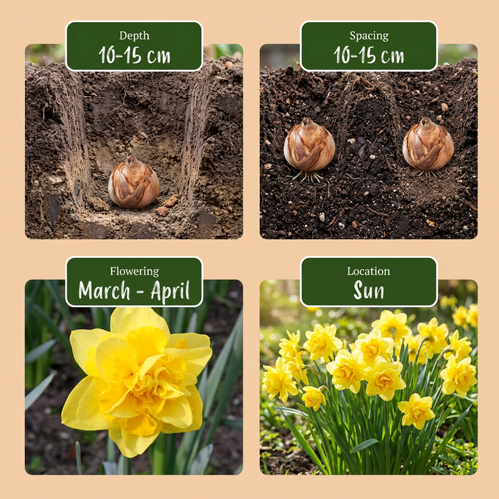 80x Narcissus 'Golden Ducat' Double Daffodil Bulbs - Yellow - Spring Flowering - Size 12/14