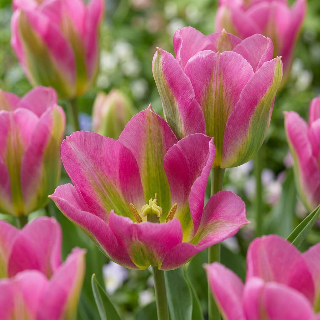 Tulipa Strawberry Lemonade in flower, goblet-shaped blooms on straight upright stems, 96-bulb pack for Irish gardens