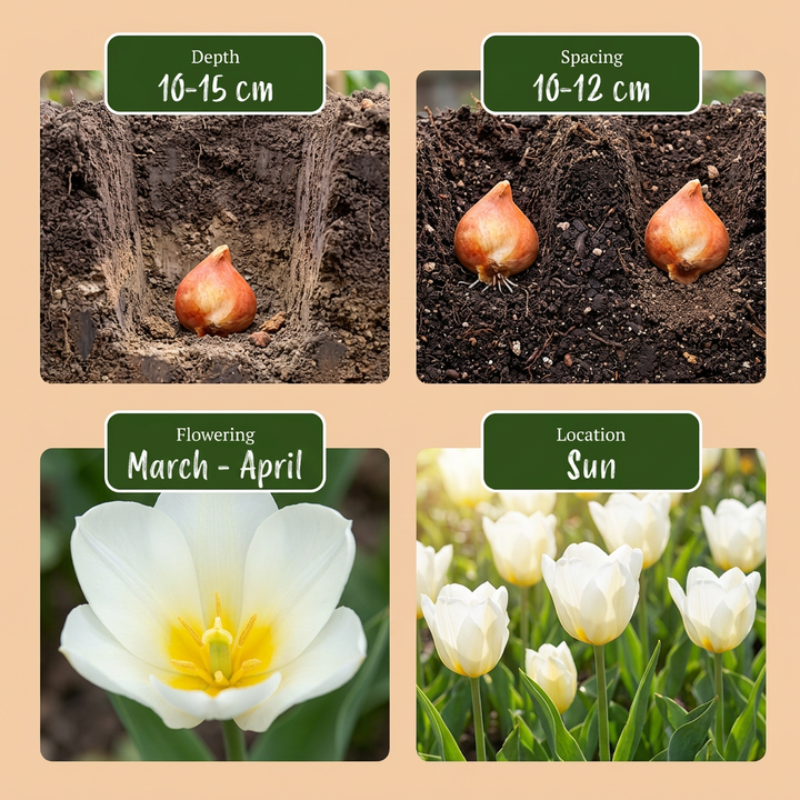 120x Tulipa Triumph Tulip Bulbs - White - Spring Flowering - Size 11/12