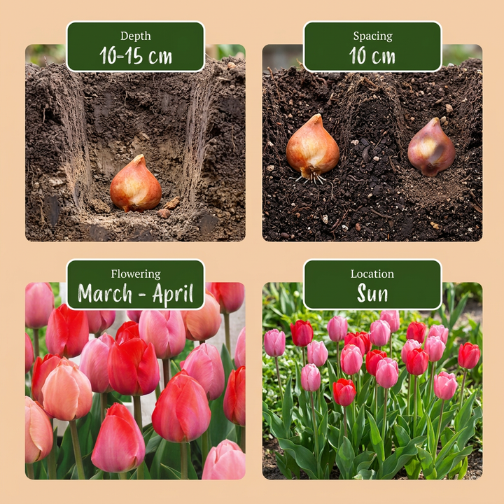 320x Tulipa Pink Bulbs - Pink and Red - Spring Flowering - Size 10/12