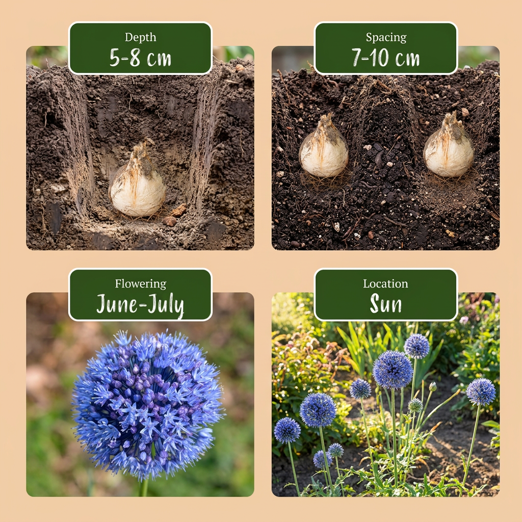 320x Allium caeruleum (Blue Globe Onion) Bulbs - Blue - Summer Flowering - Size 4/5