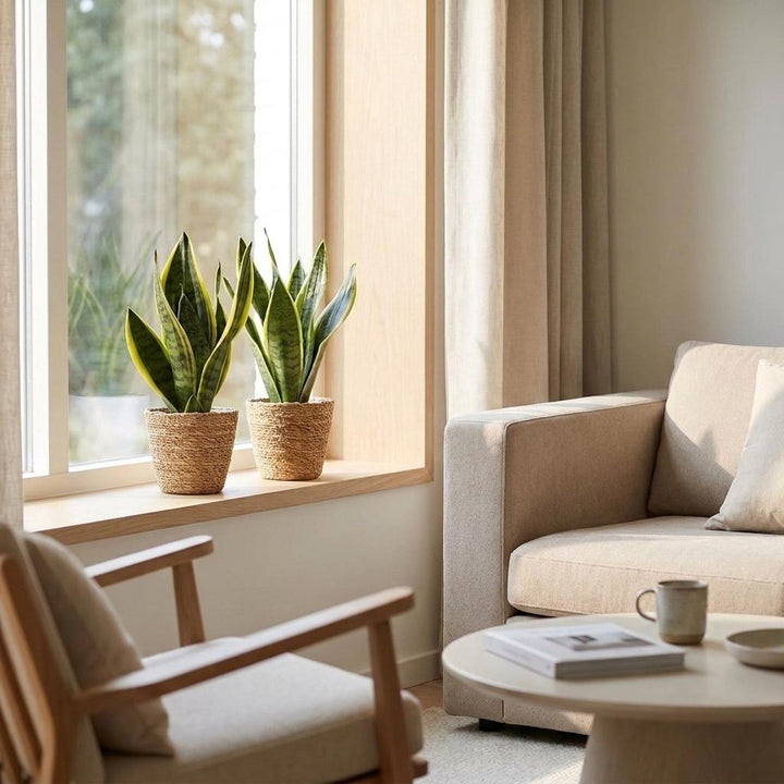 Snake Plant (Sansevieria 'Future Superb') - 2 Plants with Woven Basket - 12cm Pot - 35cm Tall
