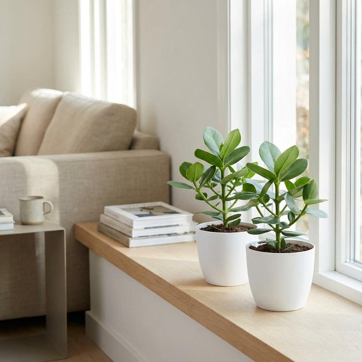 Autograph Tree (Clusia rosea 'Princess') - 2 Plants with White Ceramic Pot - 12cm Pot - 40cm Tall