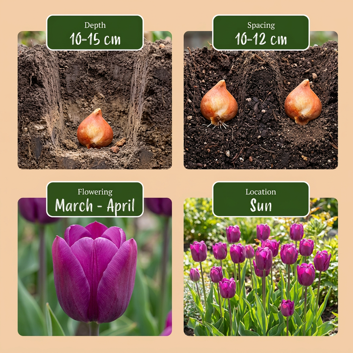 120x Tulipa Triumph Tulip Bulbs - Purple - Spring Flowering - Size 11/12