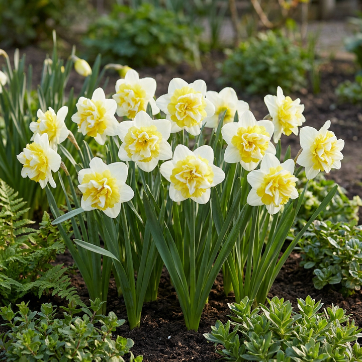 80x Narcissus 'Ice King' Double Daffodil Bulbs - White and Yellow - Spring Flowering - Size 12/14