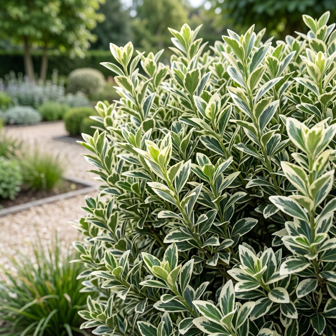 40x Euonymus japonicus 'White Spire' Japanese Spindle - Evergreen Hedging - 9cm Pot - 20-30cm