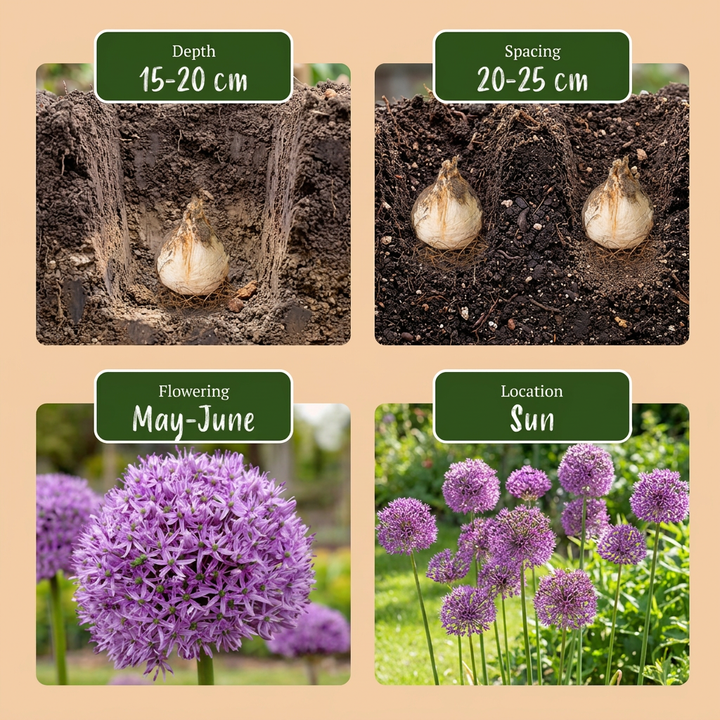64x Allium 'Gladiator' Bulbs - Purple - Summer Flowering - Size 16/18