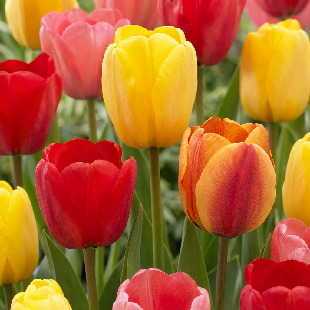 Tulipa Darwin Hybride Mix in flower, very large, long-lasting cups on tall stems, 320-bulb pack for Irish gardens