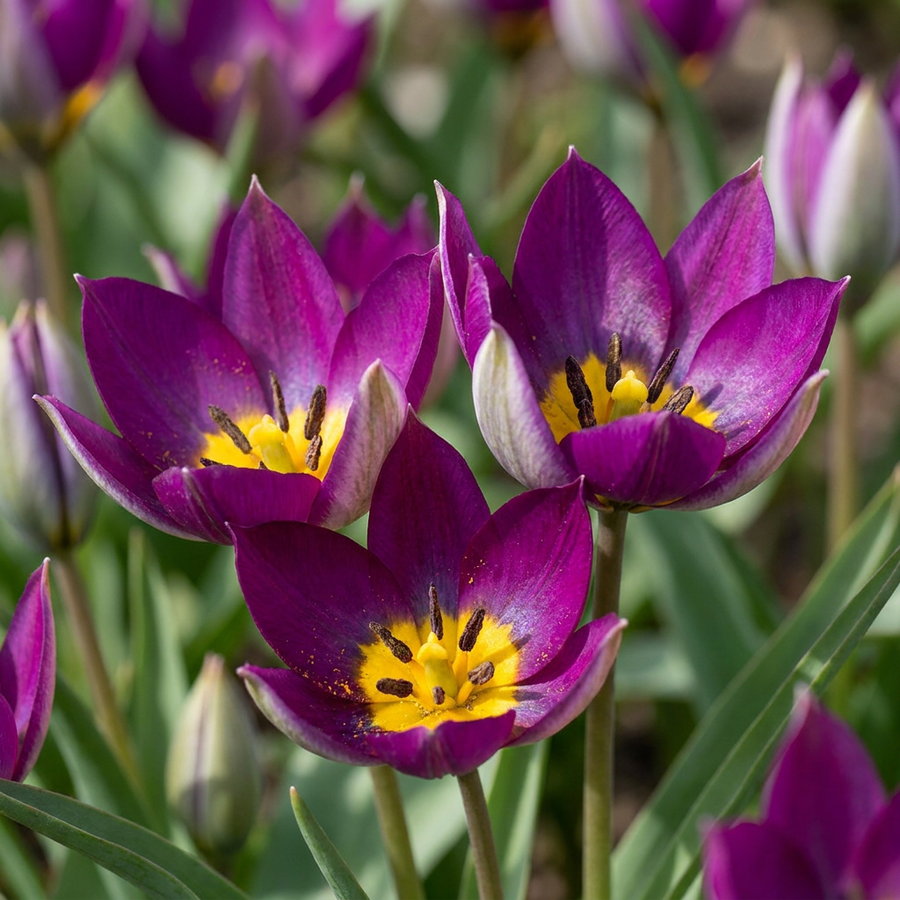 Tulipa 'Persian Pearl' in flower, magenta-purple petals opening to a golden centre, 200-bulb pack for Irish gardens