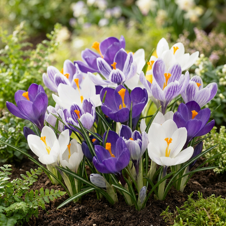 120x Blue and White Crocus Mix Bulbs - Blue and White - Naturalising - Size 7/8