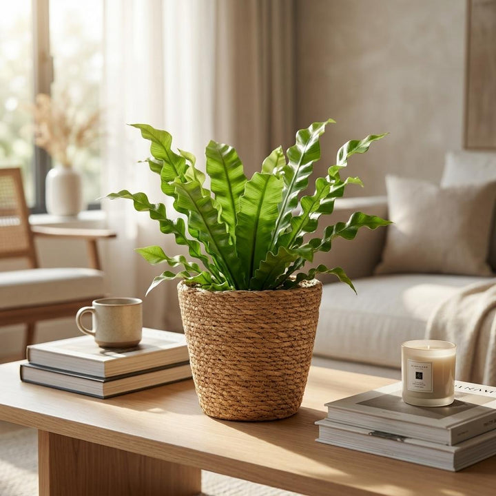 Crispy Wave Fern (Asplenium 'Crispy Wave') - 2 Plants with Woven Basket - 12cm Pot - 30cm Tall