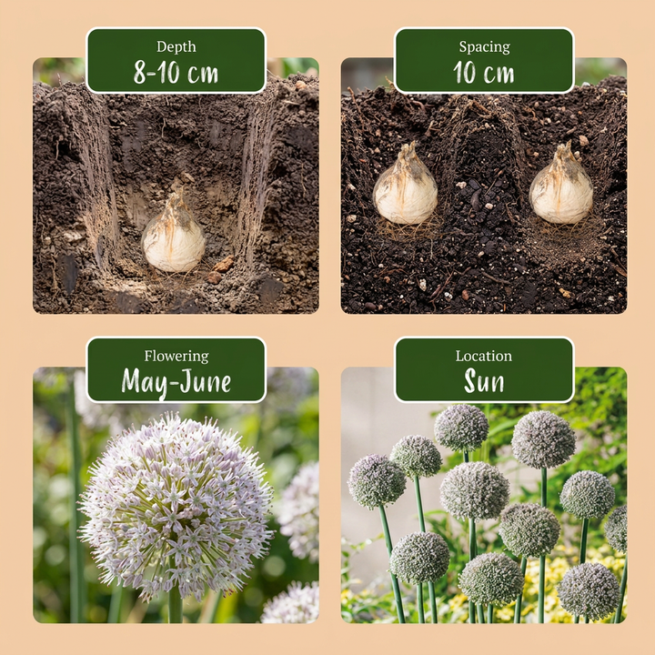 320x Allium 'Ping Pong' Bulbs - White - Summer Flowering - Size 6/7