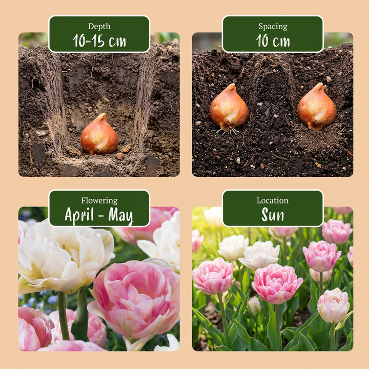 96x Double Tulip Bulbs - Mixed - Spring Flowering - Size 11/12