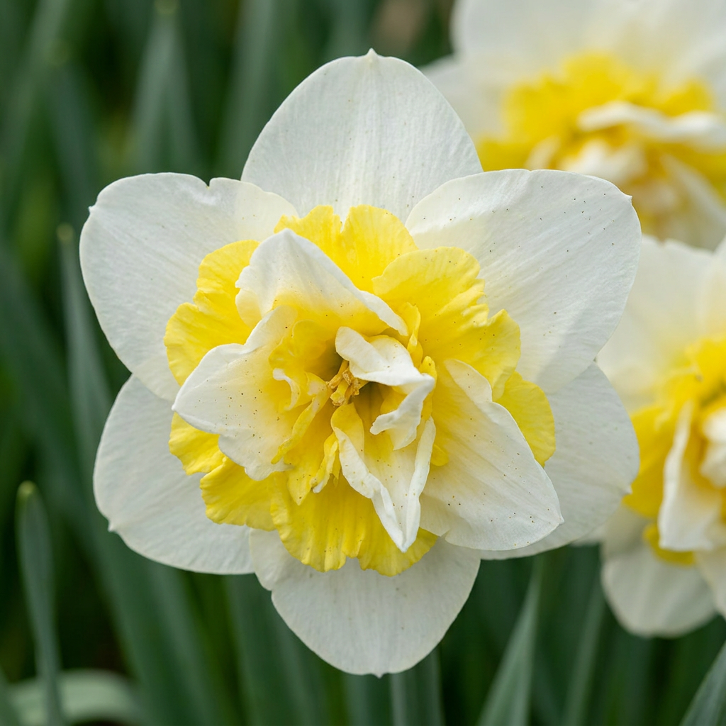 Narcissus 'Ice King' in flower, ruffled cream and lemon double flowers, 80-bulb pack for Irish gardens