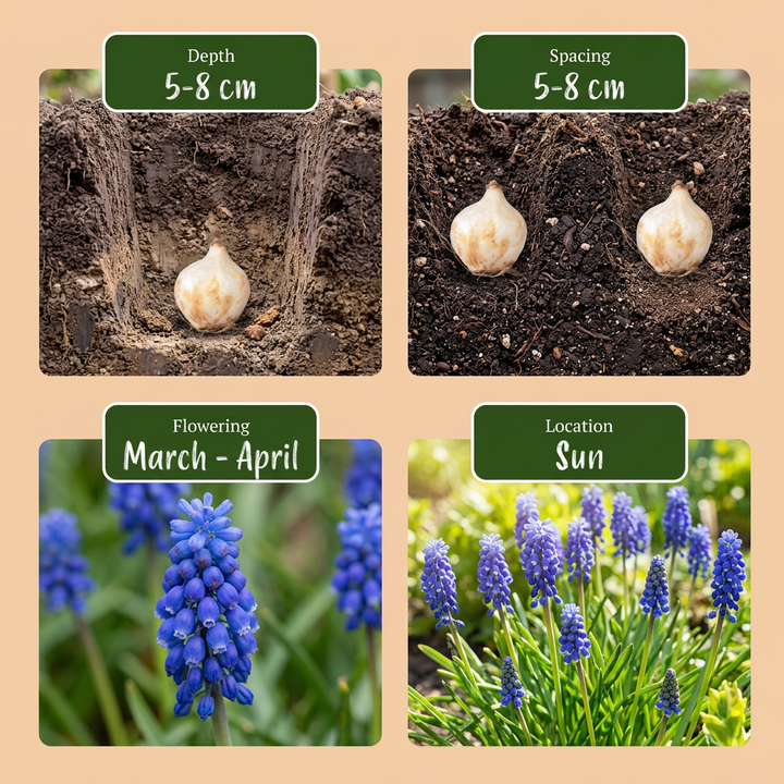 400x Muscari armeniacum (Grape Hyacinth) Bulbs - Blue - Naturalising - Size 8/9