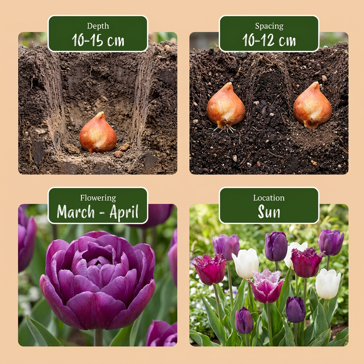 280x Tulipa Blueberry Mix Bulbs - Mixed - Spring Flowering - Size 11/12