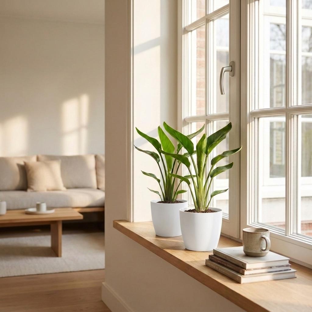 Bird of Paradise (Strelitzia reginae) - 4 Plants with White Ceramic Pot - 12cm Pot - 35cm Tall