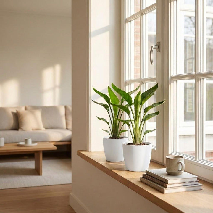 Bird of Paradise (Strelitzia reginae) - 4 Plants with White Ceramic Pot - 12cm Pot - 35cm Tall