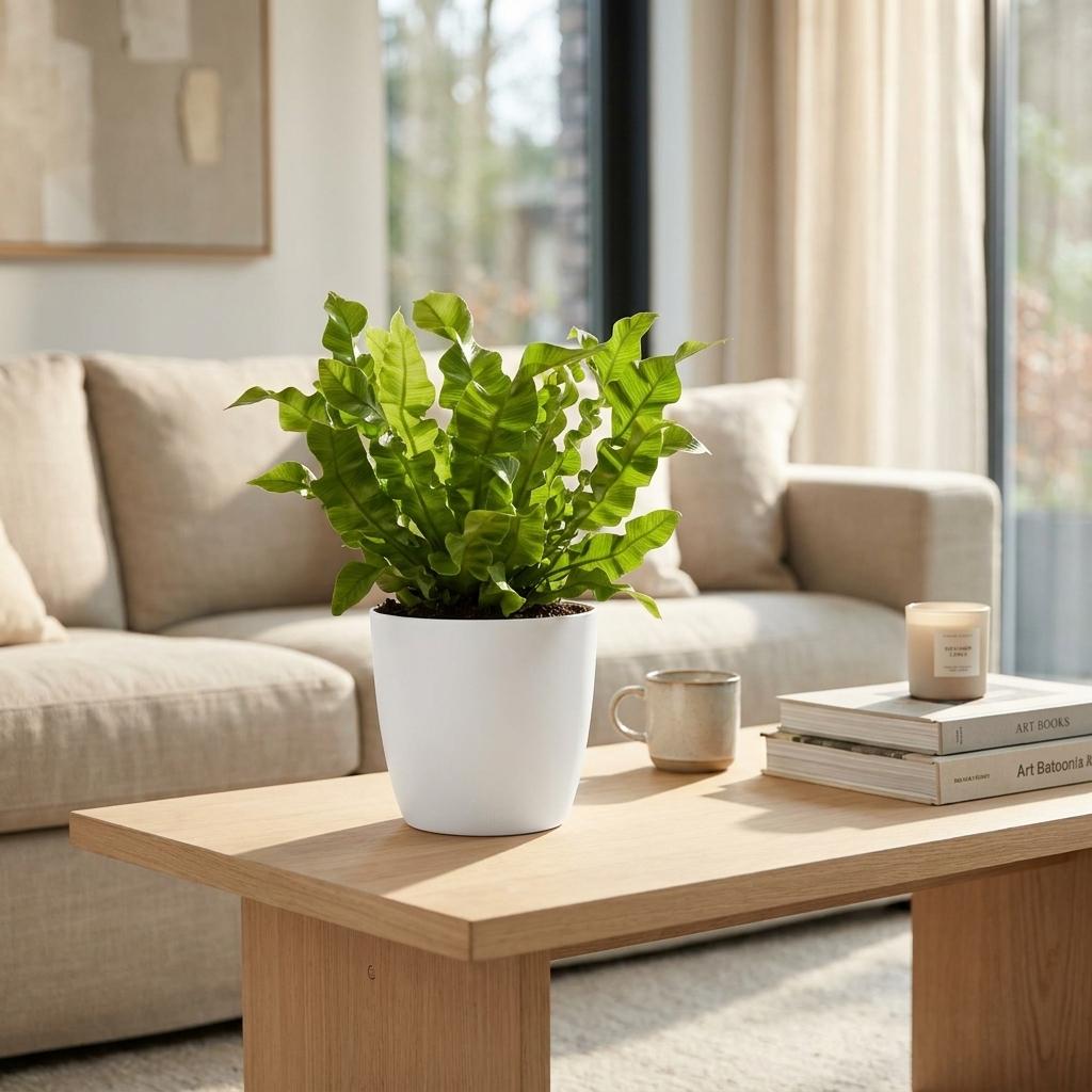 Crispy Wave Fern (Asplenium 'Crispy Wave') - 4 Plants with White Ceramic Pot - 12cm Pot - 30cm Tall