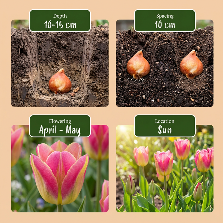 96x Tulipa Striped Crown Bulbs - Mixed - Spring Flowering - Size 11/12