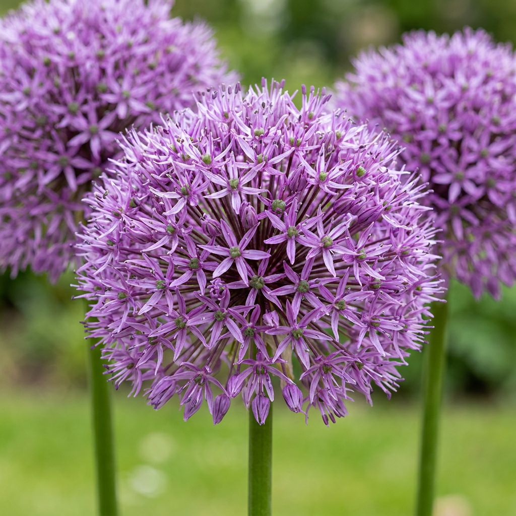 Allium Gladiator in flower, very large violet globes on tall, straight stems, 64-bulb pack for Irish gardens